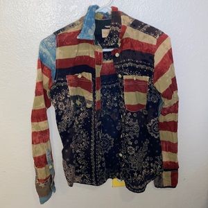 Ralph Lauren button up, black, white, blue, and red,